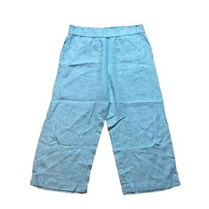 Talbots Linen Beachy Lightweight Pull On Wide Leg Cropped Pants Blue Large L